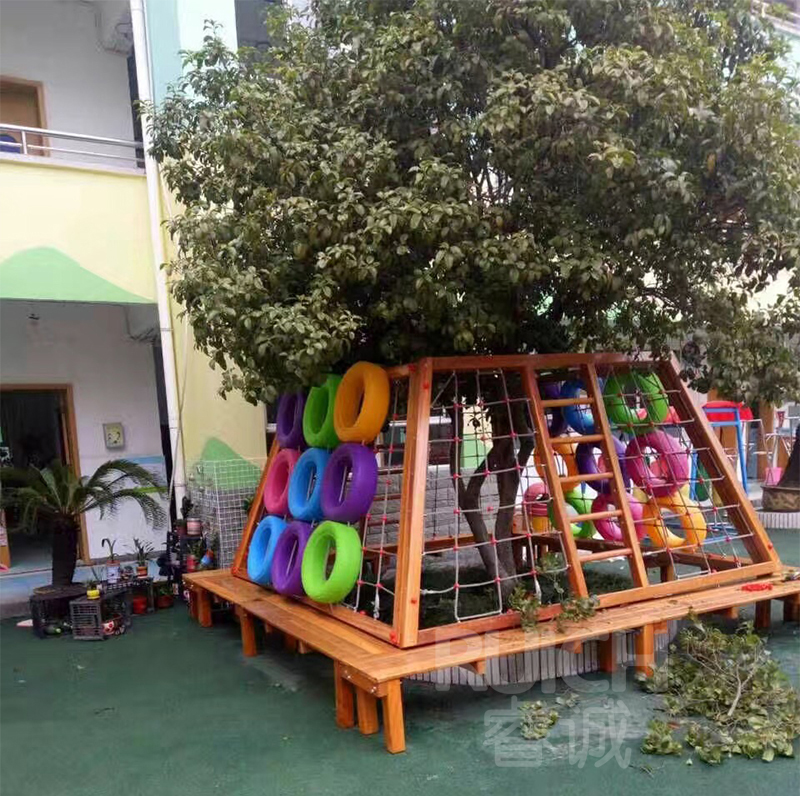兒童戶外木質組合滑梯B