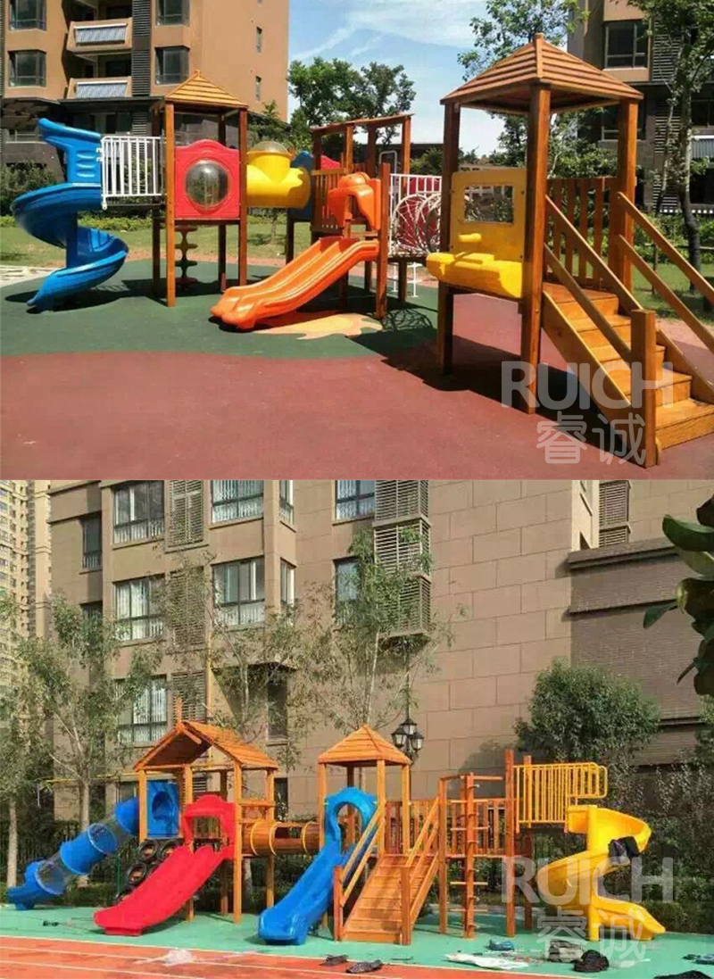 兒童戶外木質組合滑梯C