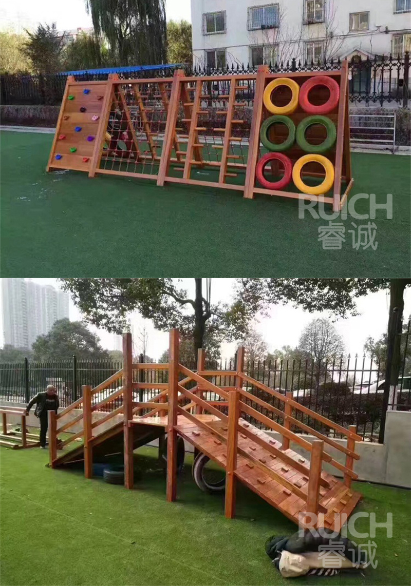 兒童戶外木質組合滑梯D