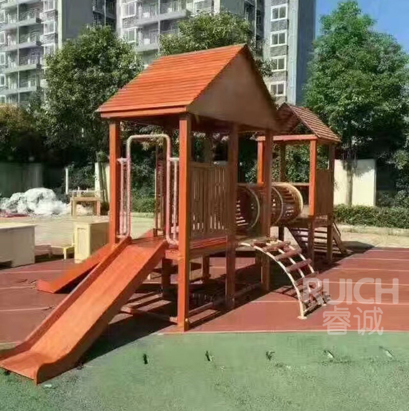 兒童戶外木質組合滑梯D