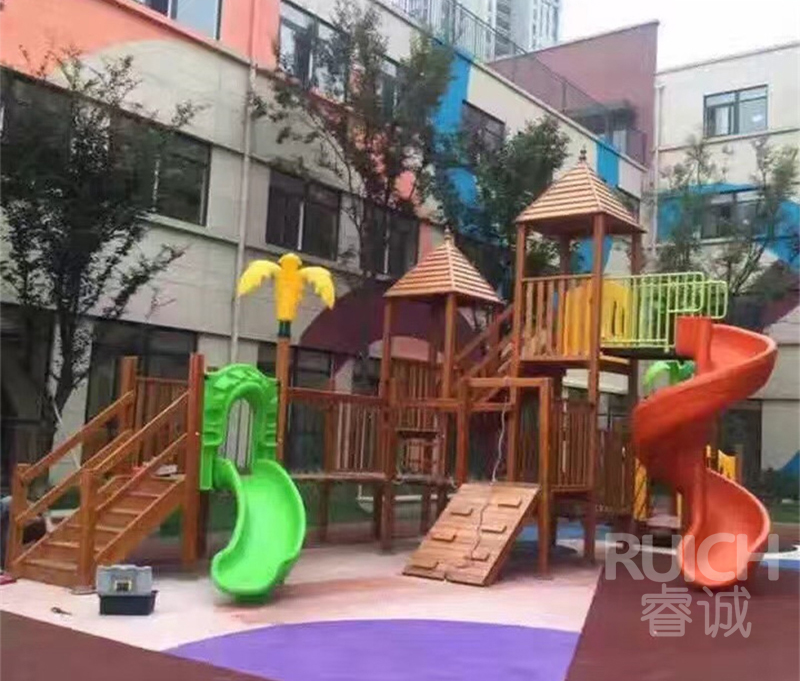 兒童戶外木質組合滑梯F