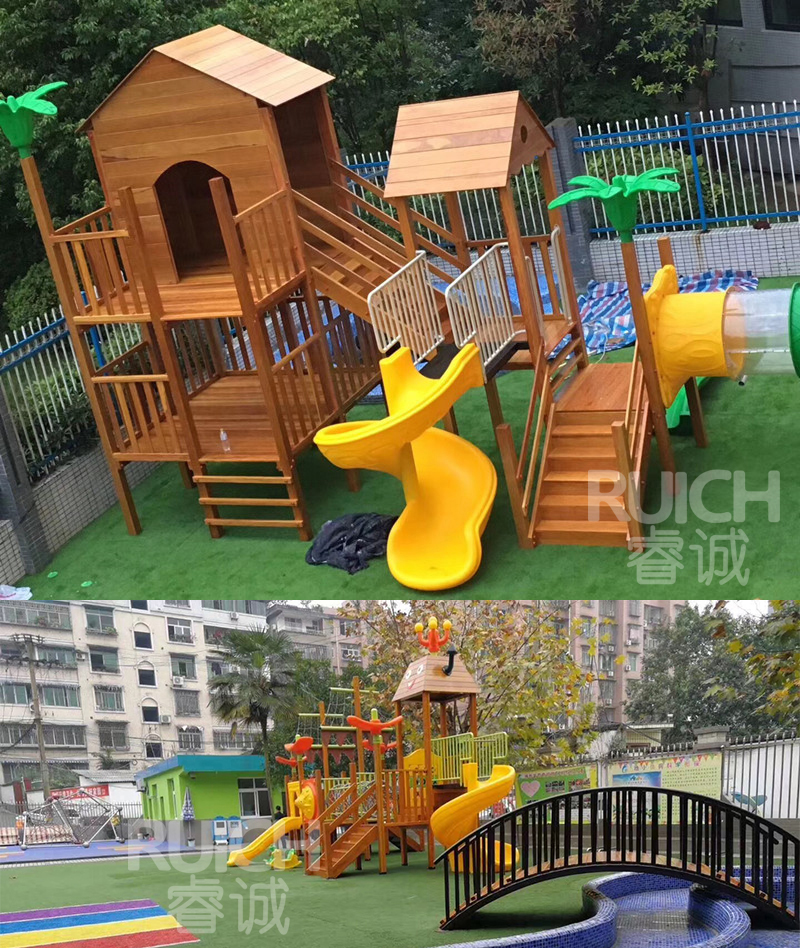 兒童戶外木質組合滑梯I
