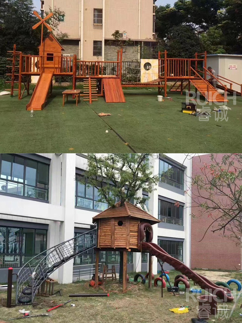 兒童戶外木質(zhì)組合滑梯J