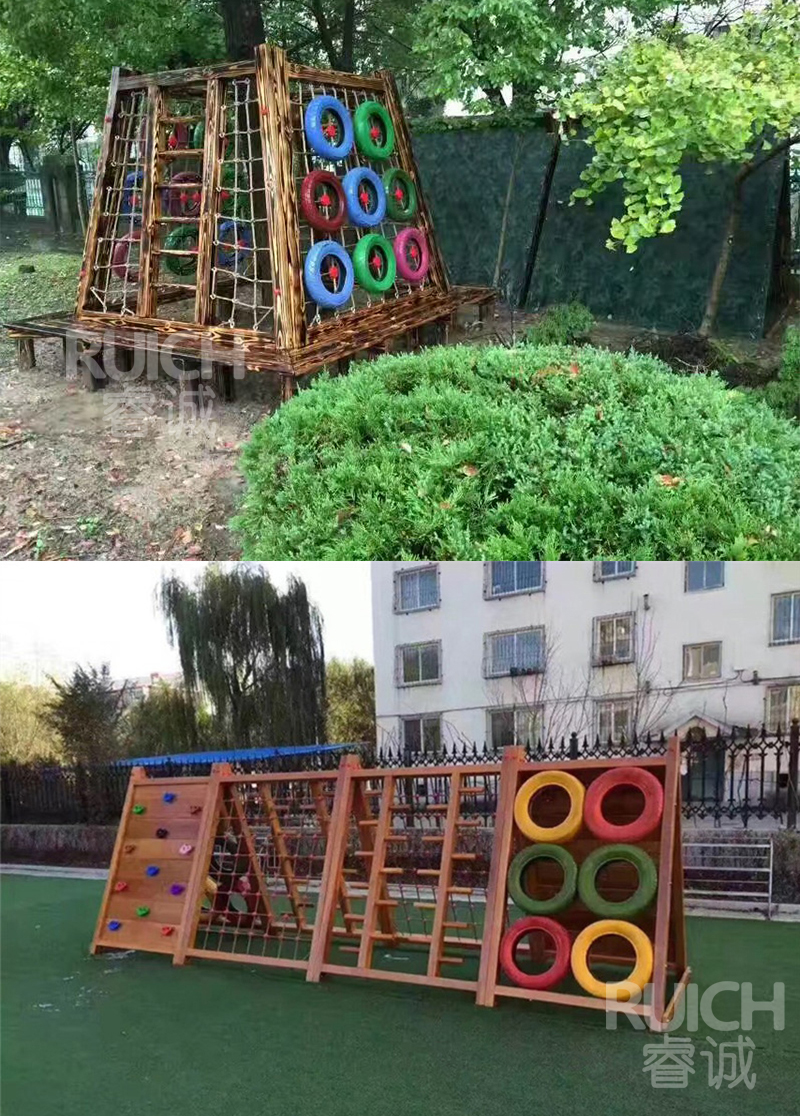 兒童戶外木質組合滑梯K