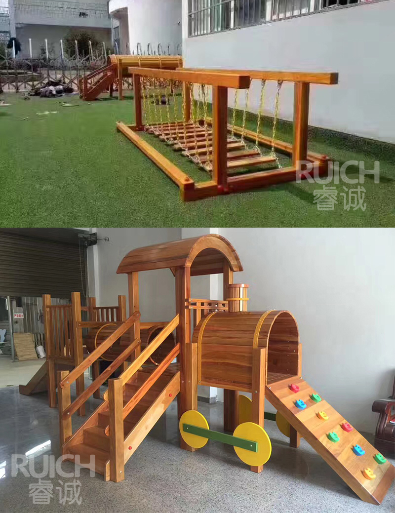 兒童戶外木質組合滑梯L